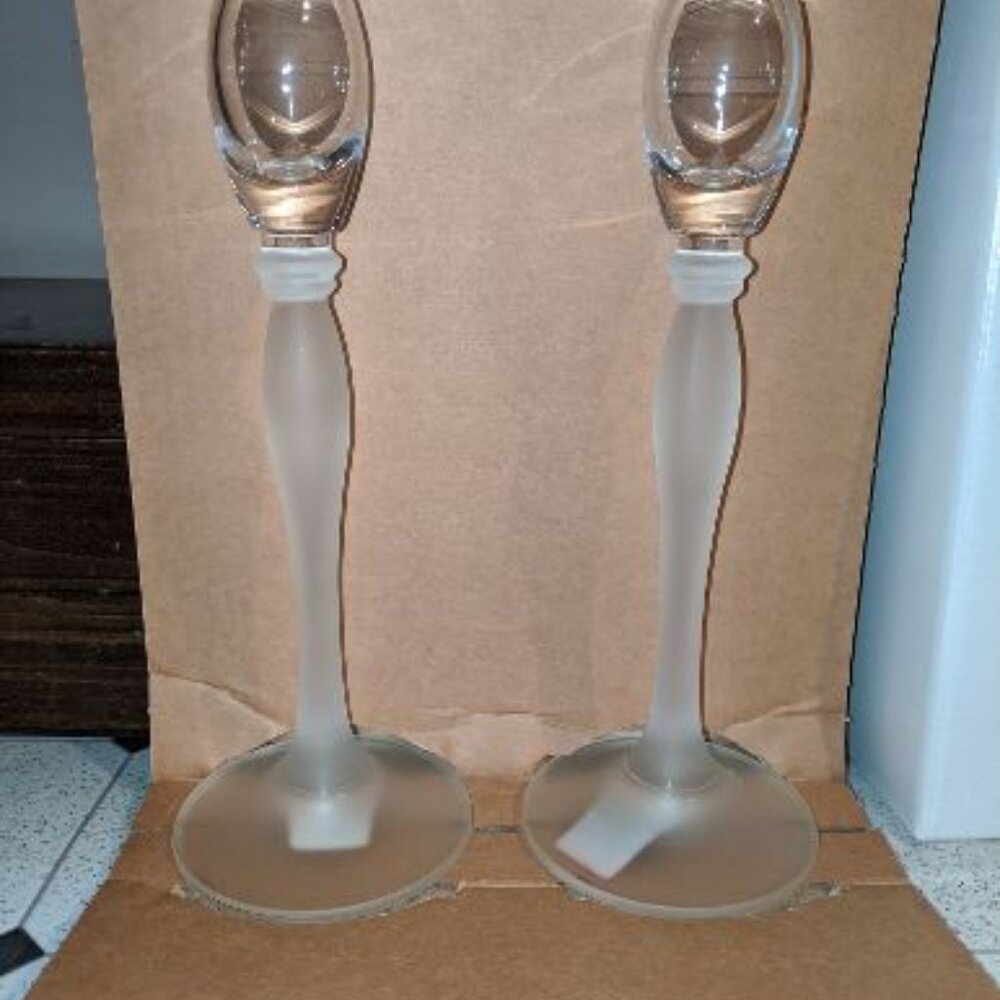 2 Mikasa Ballet Frost Tall Candlestick Holders in Box-New!